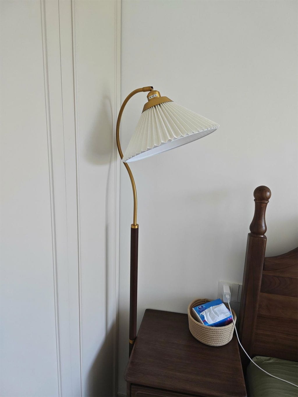 Customer photo review of Floor Lamp, Arc Walnut Stem, Pleated Shade, Foot Switch, 158 cm