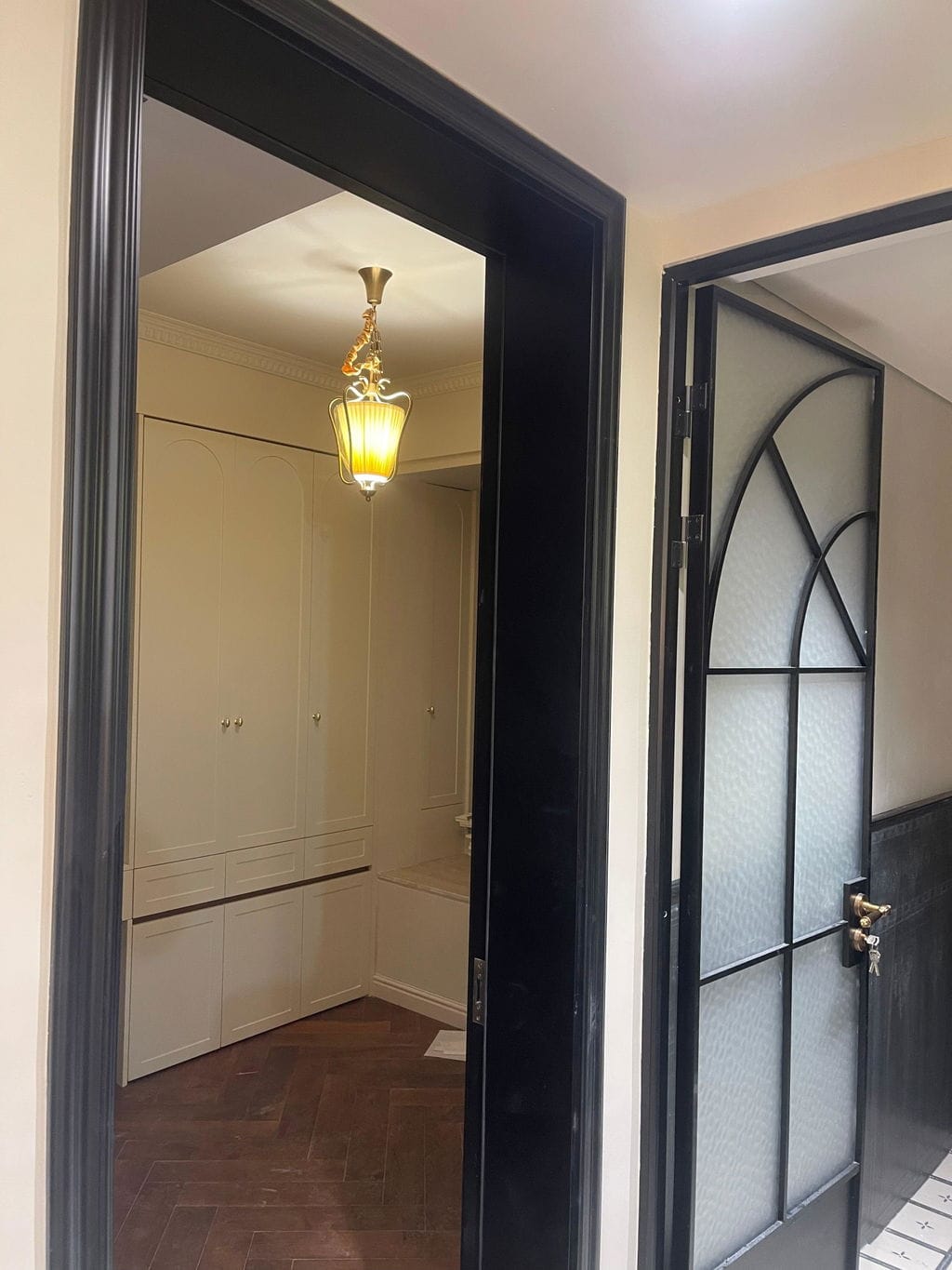 Customer photo review of Pendant Light, Brass Lantern Shade, Pleated Fabric Cap, Vintage