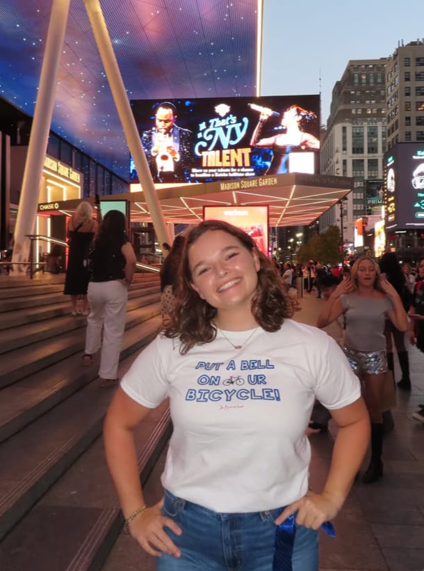 Customer photo review of put a bell on your bicycle baby tee