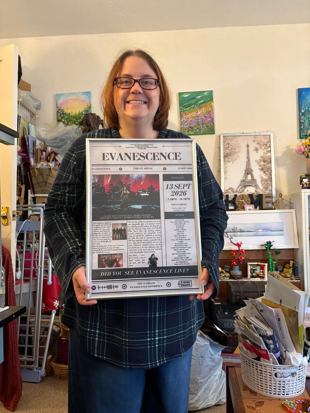 Customer photo review of Evanescence - Personalised Newspaper Style Concert Poster