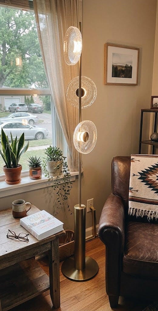 Customer photo review of Floor Lamp, Cracked Glass Discs, Bronze Stem, Integrated LED