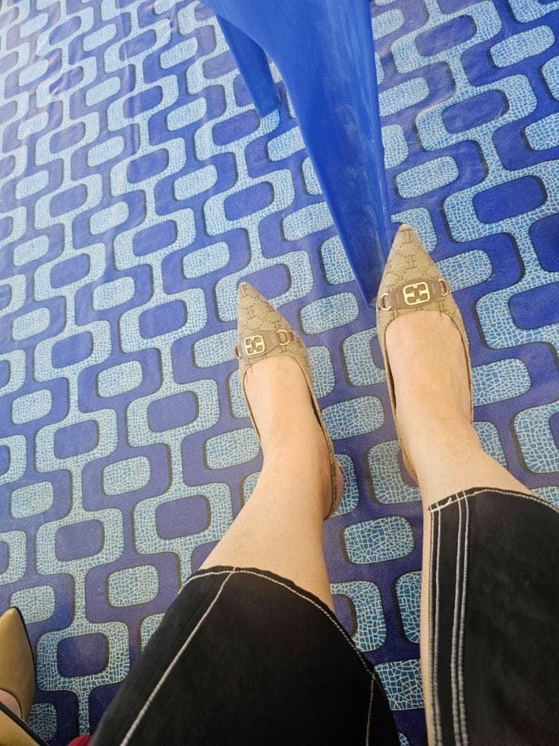 Customer photo review of Esme Microfiber Leather Pumps In Brown