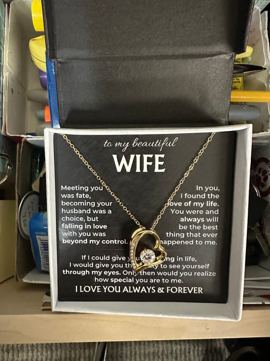 Customer photo review of To My Beautiful Wife Forever Love Necklace | Love of My Life Gift from Husband