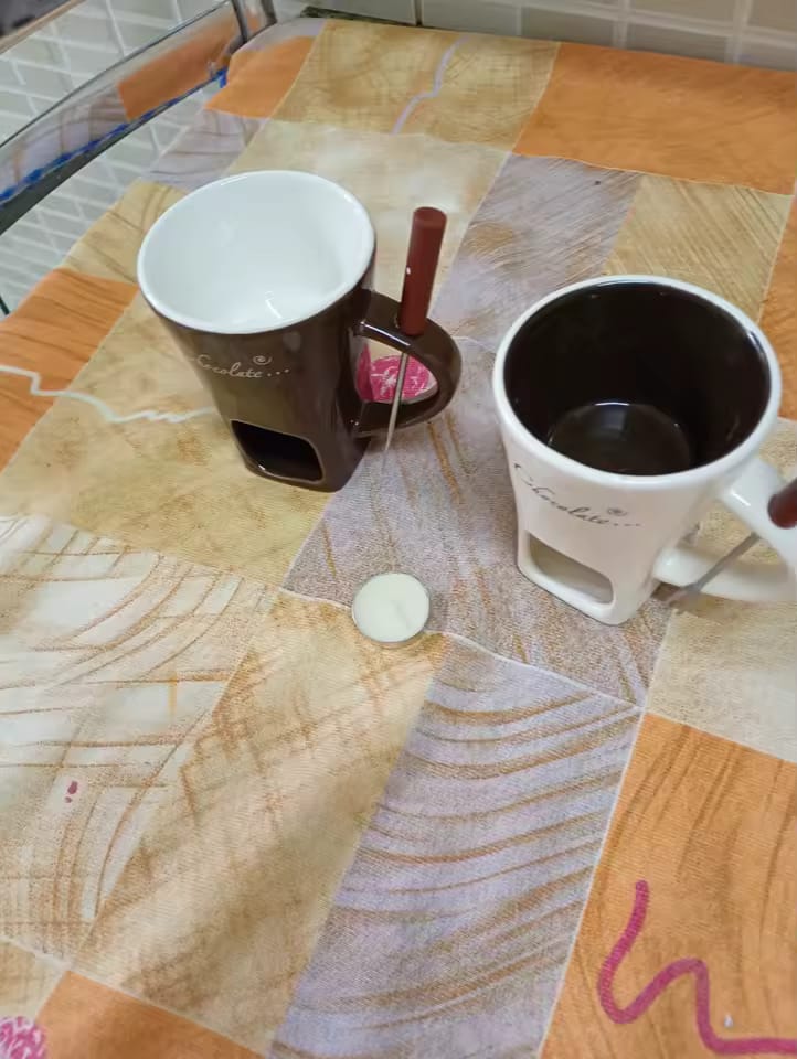 Customer photo review of Taza Fondue de Chocolate de Cerámica 130 ml con Tenedor