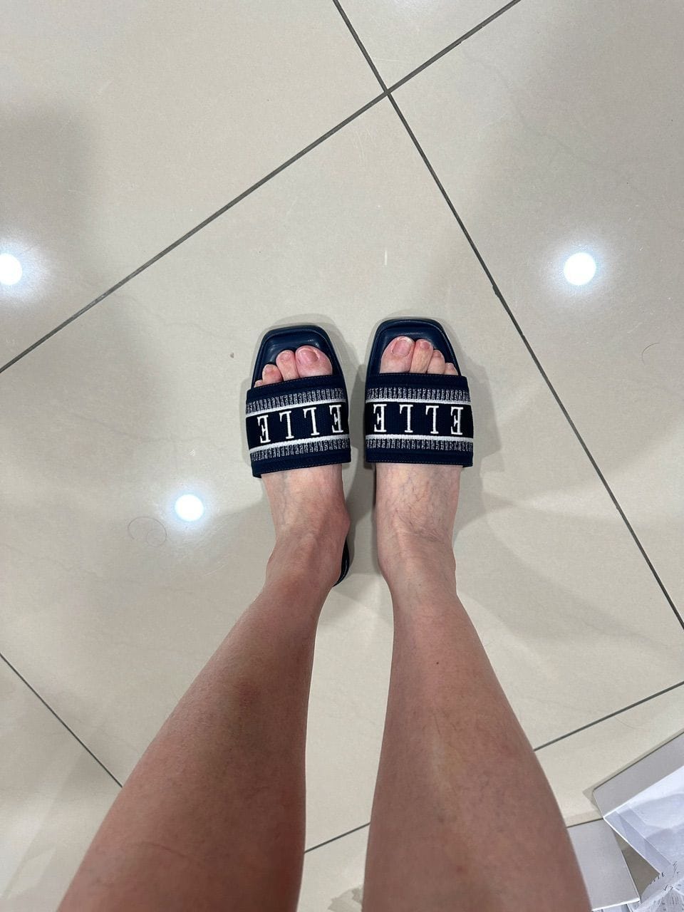 Customer photo review of Renee Logo Stitch Slip-on Sandals In Navy