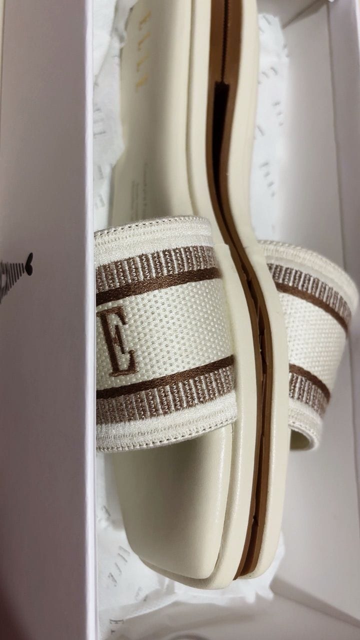 Customer photo review of Renee Logo Stitch Slip-on Sandals In Almond