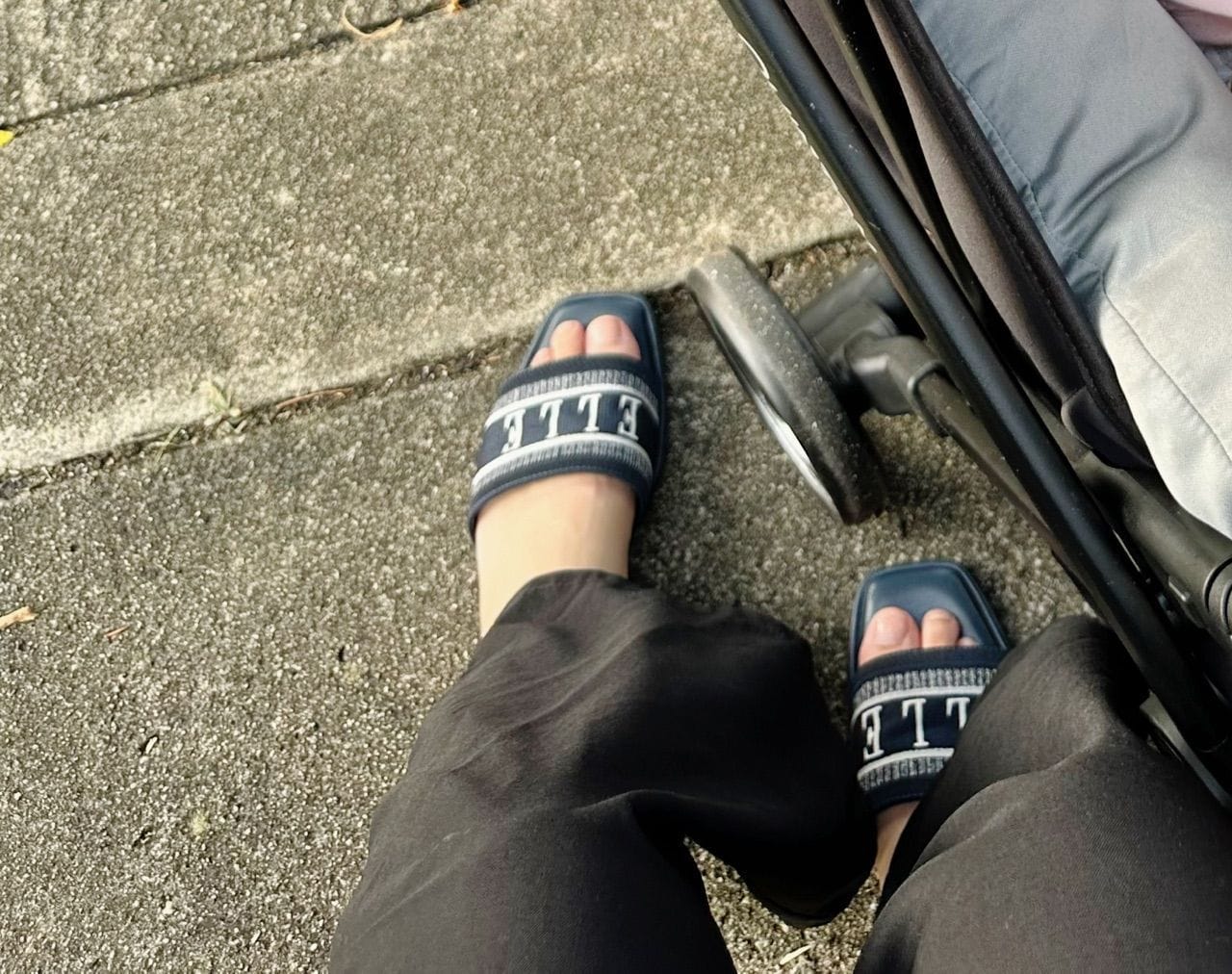 Customer photo review of Renee Logo Stitch Slip-on Sandals In Navy