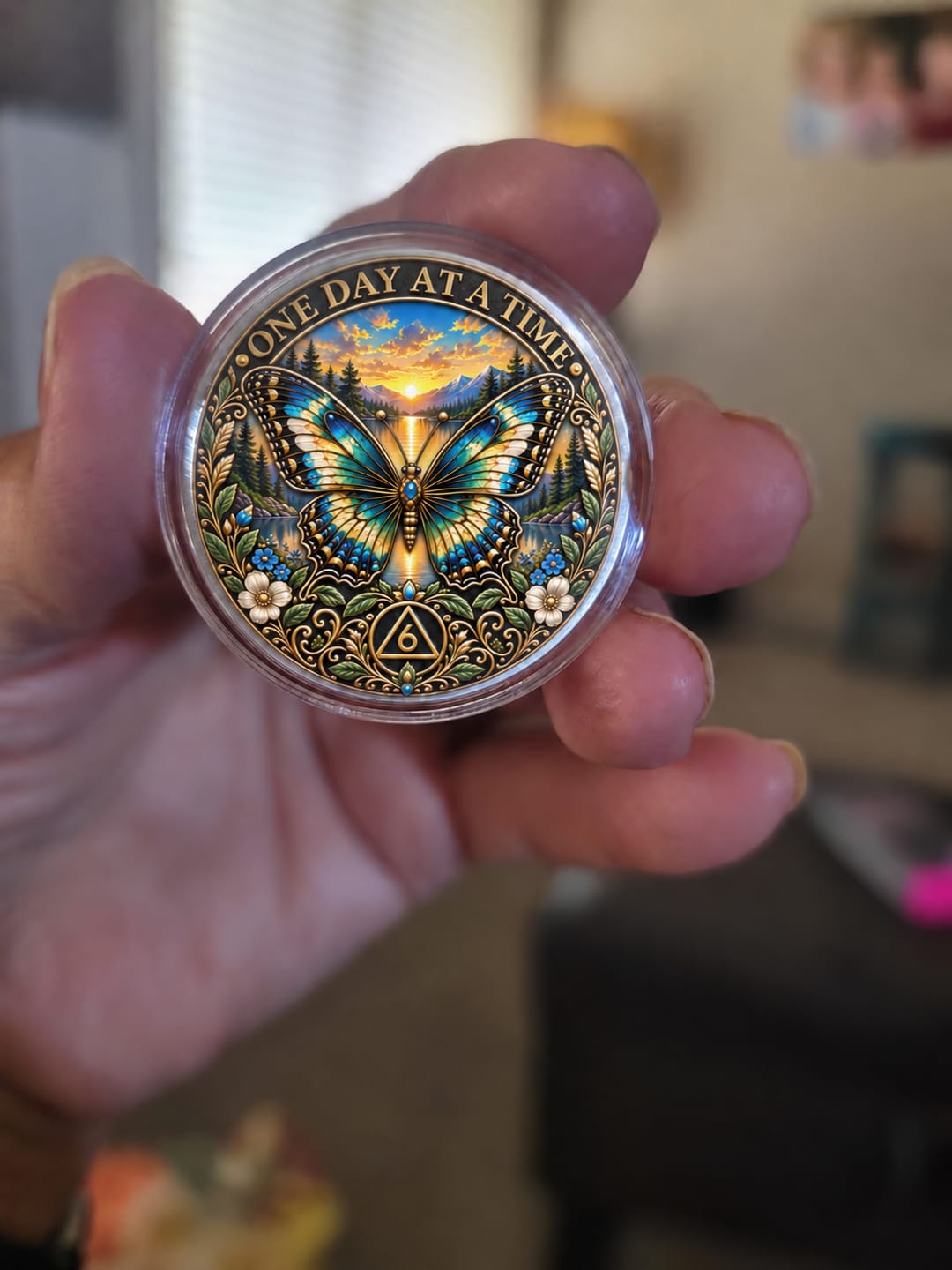Customer photo review of Custom Lotus Sobriety Coin