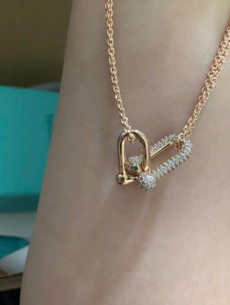 Customer photo review of Hardwear Pavé Link Pendant Double Chain Necklace