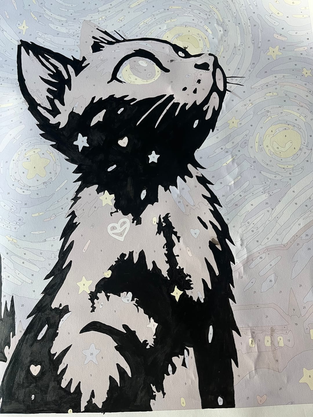 Customer photo review of Cat at the Starry Night | Paint by Number