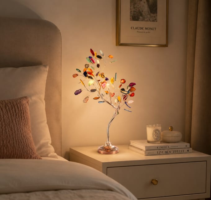 Customer photo review of Stone Table Lamp, Agate Slice Leaves, Rose Gold Metal Stem, 85 cm