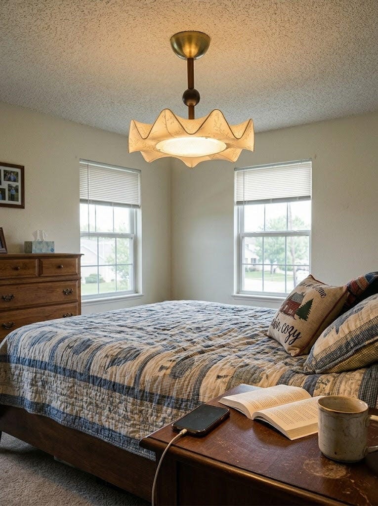 Customer photo review of Ceiling Light, Floral Shade, Walnut and Gold Frame, Integrated LED