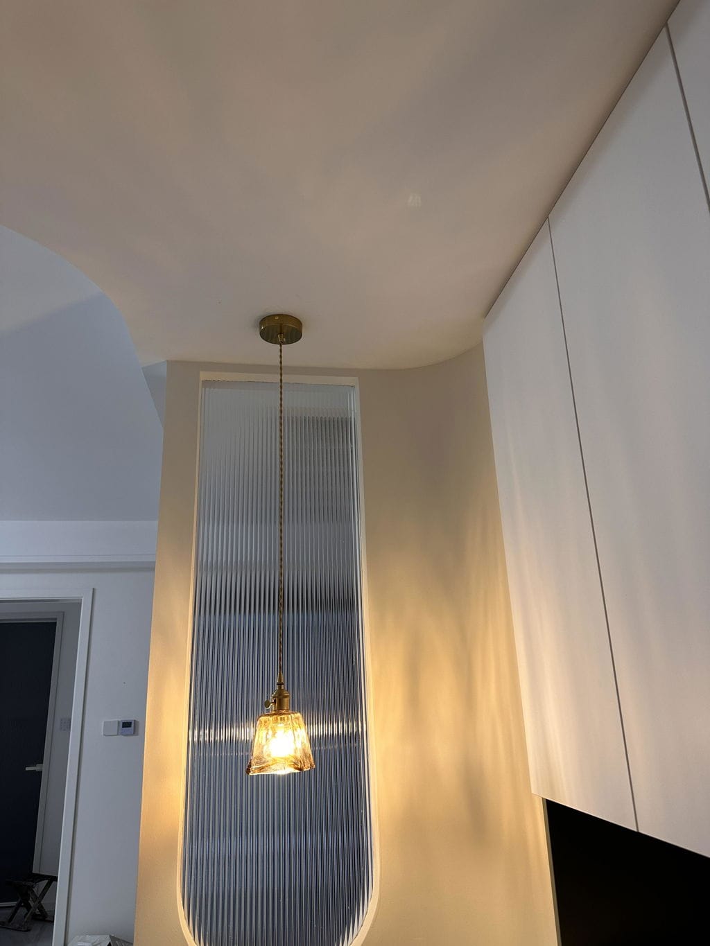 Customer photo review of Brass and Amber Glass Pendant Light, 15 to 18 cm, 150 cm Cord