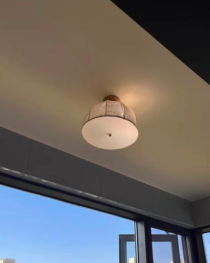 Customer photo review of Ceiling Light, Natural Linen Shade, Gold Iron Frame, Flush Mount