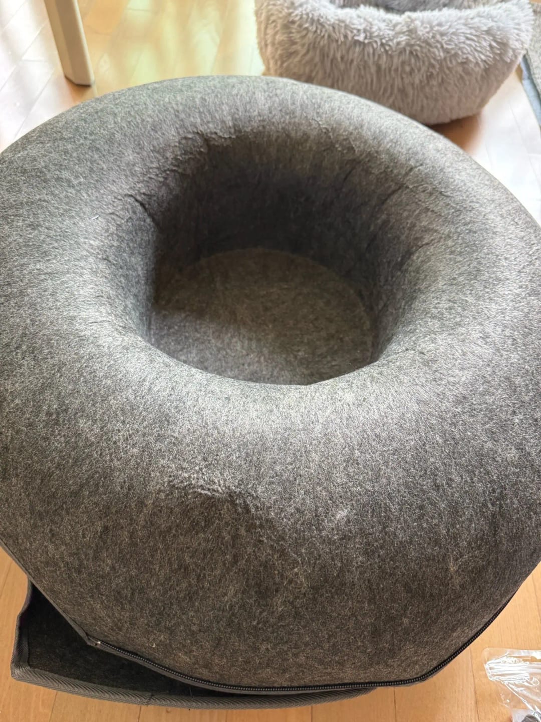 Customer photo review of Felt Donut Cat Bed & Tunnel – 2-in-1 Zip-Apart Hideaway