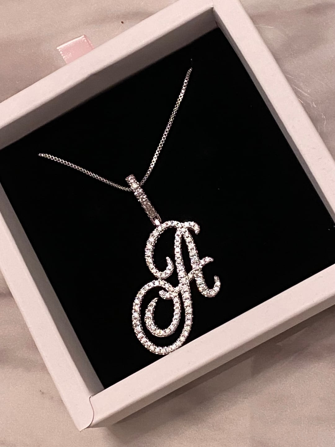 Customer photo review of Custom Script initial necklace