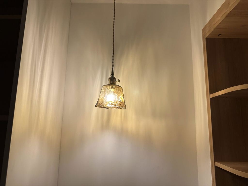 Customer photo review of Brass and Amber Glass Pendant Light, 15 to 18 cm, 150 cm Cord
