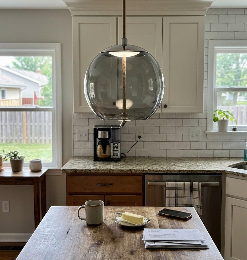 Customer photo review of Blown Glass Pendant Light, Hemp Rope Cord, Iron Hardware, Built-In LED