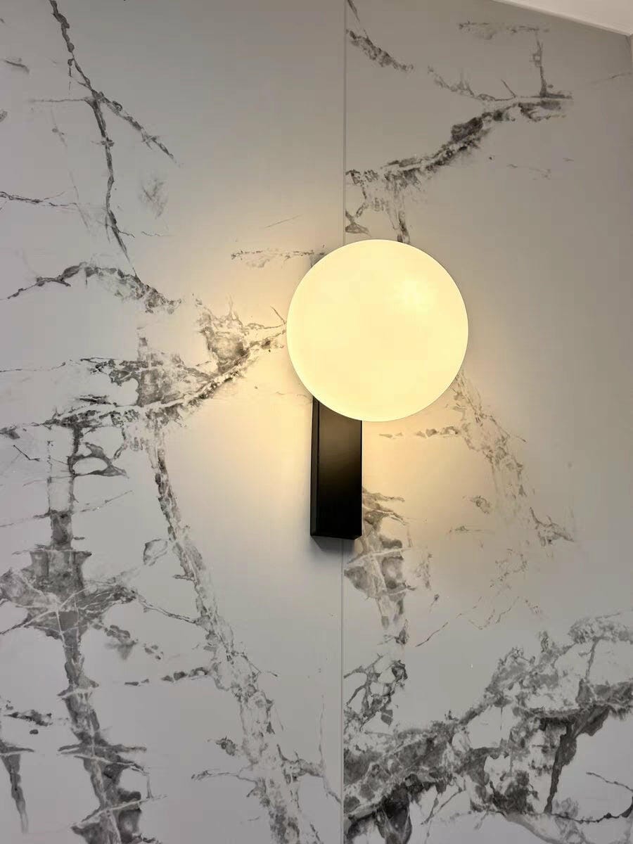 Customer photo review of Wall Light, Cream Globe Shade, Black Metal Bar, Wall Sconce