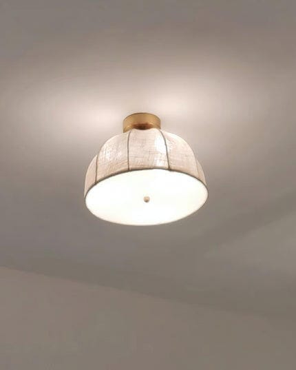 Customer photo review of Ceiling Light, Natural Linen Shade, Gold Iron Frame, Flush Mount