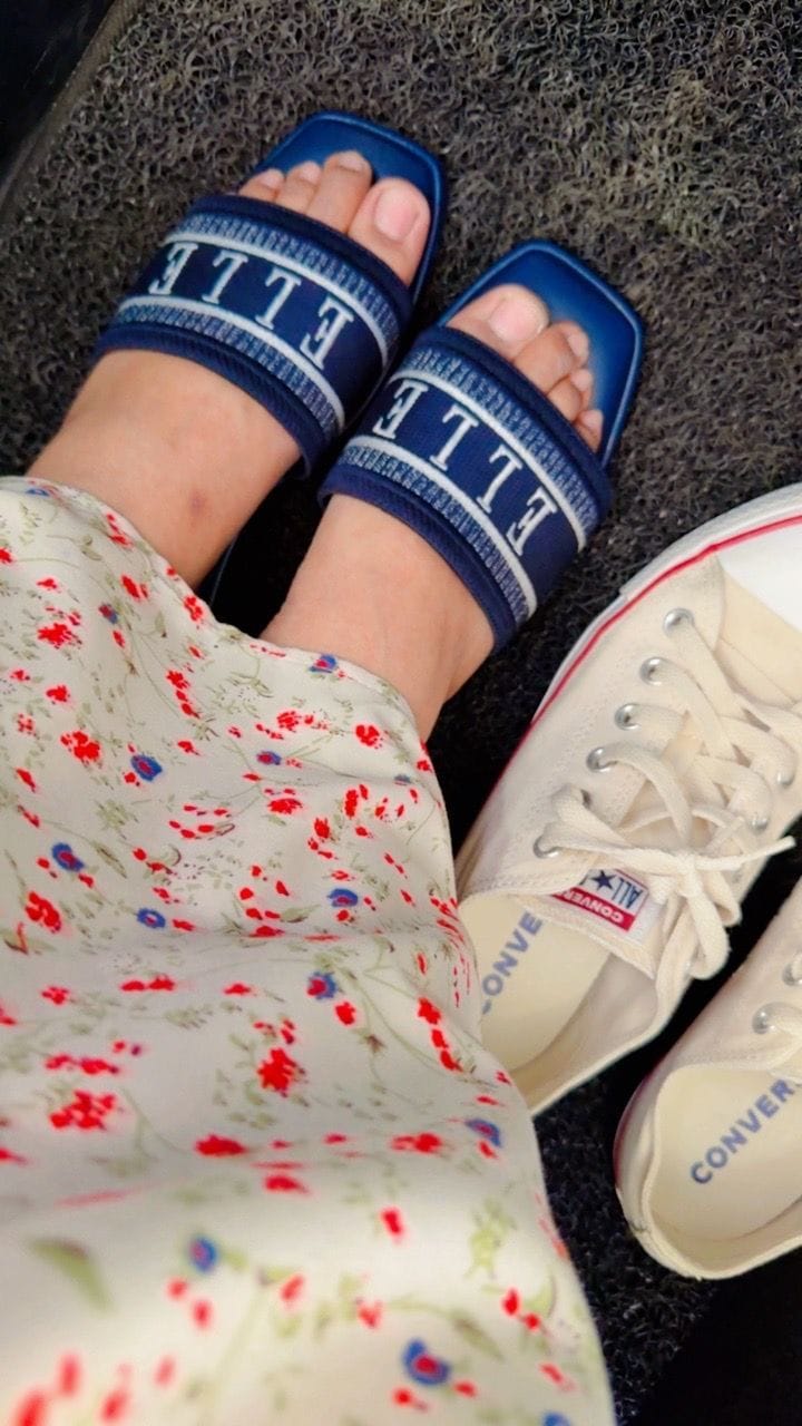 Customer photo review of Renee Logo Stitch Slip-on Sandals In Navy