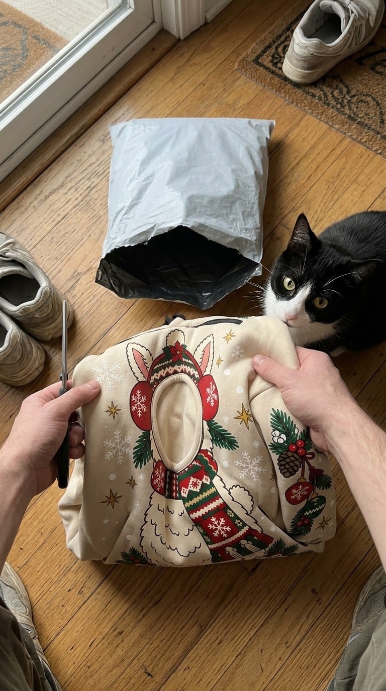 Customer photo review of PeekaPurr™ Christmas Cat Pouch Hoodie