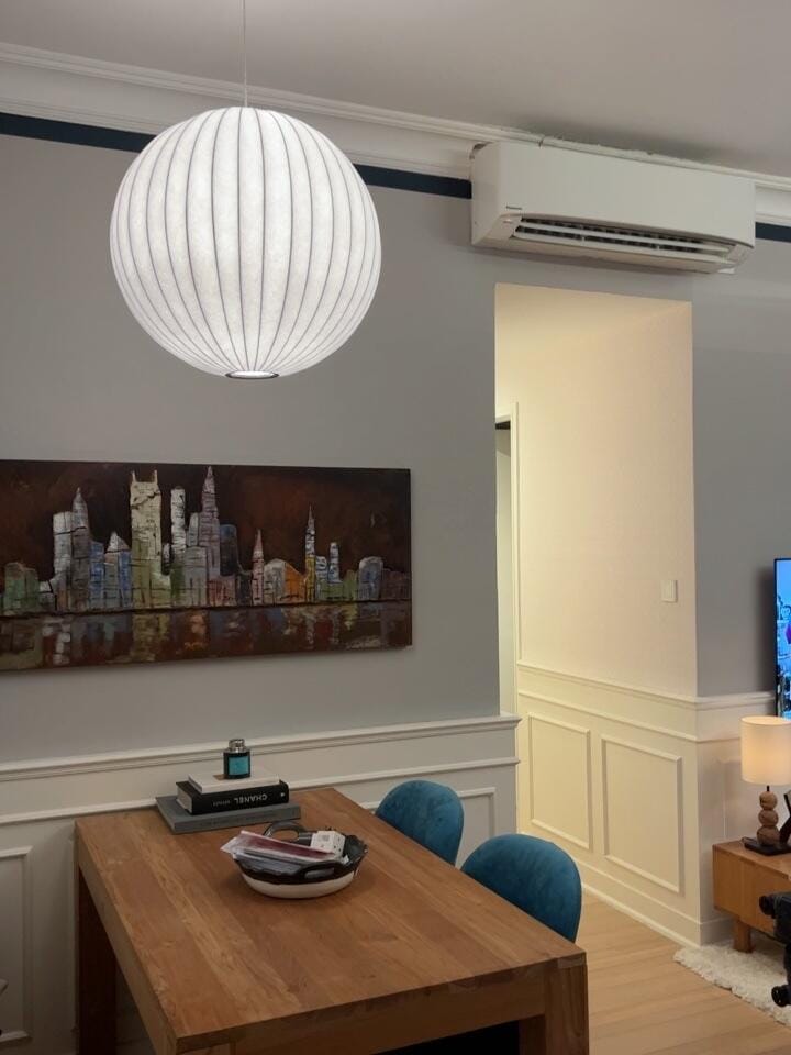 Customer photo review of Pendant Light, White Mulberry Silk Shade, Steel Wire Frame, Hardwired