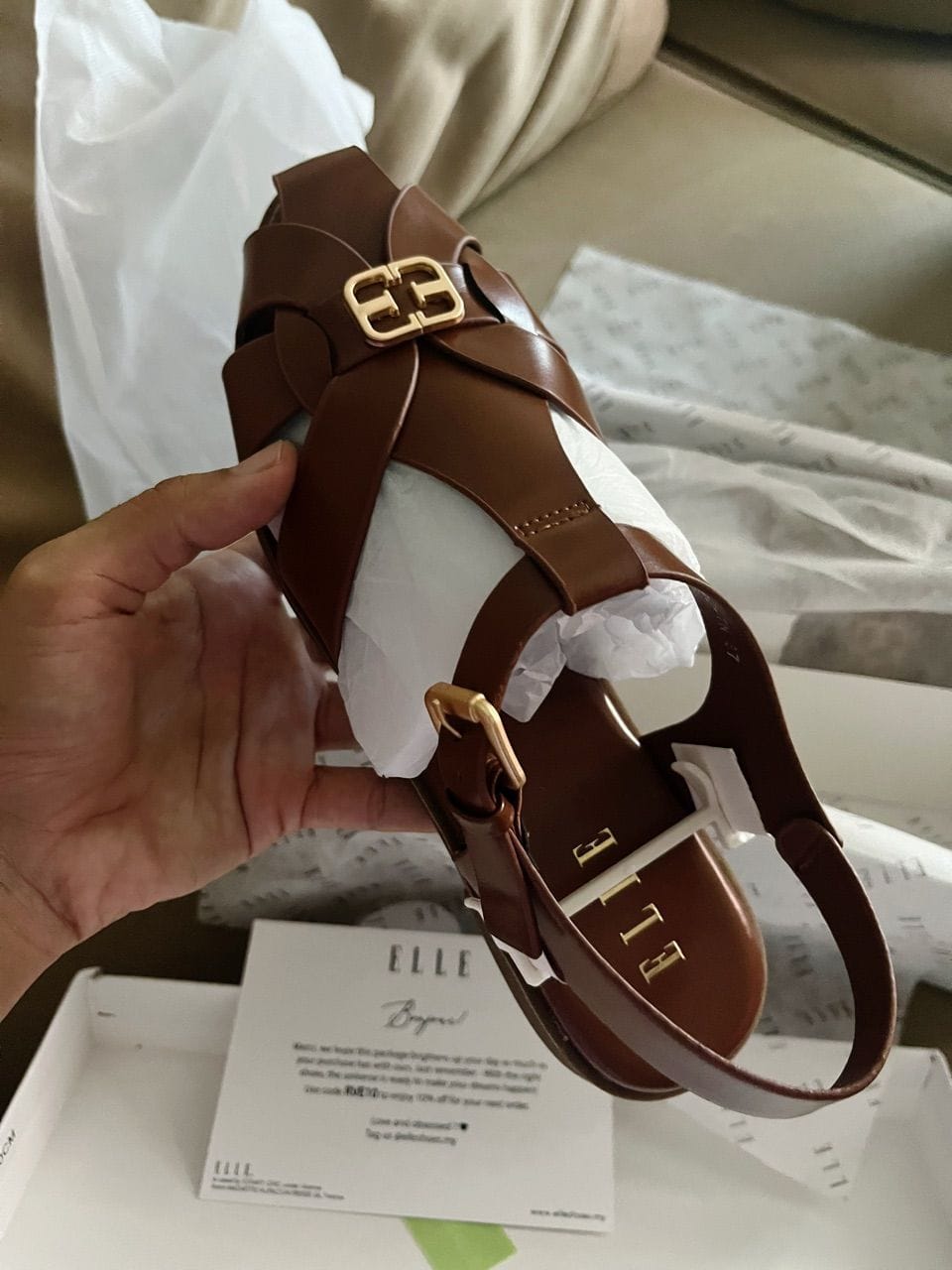 Customer photo review of Chantal Fisherman Sandals In Tan