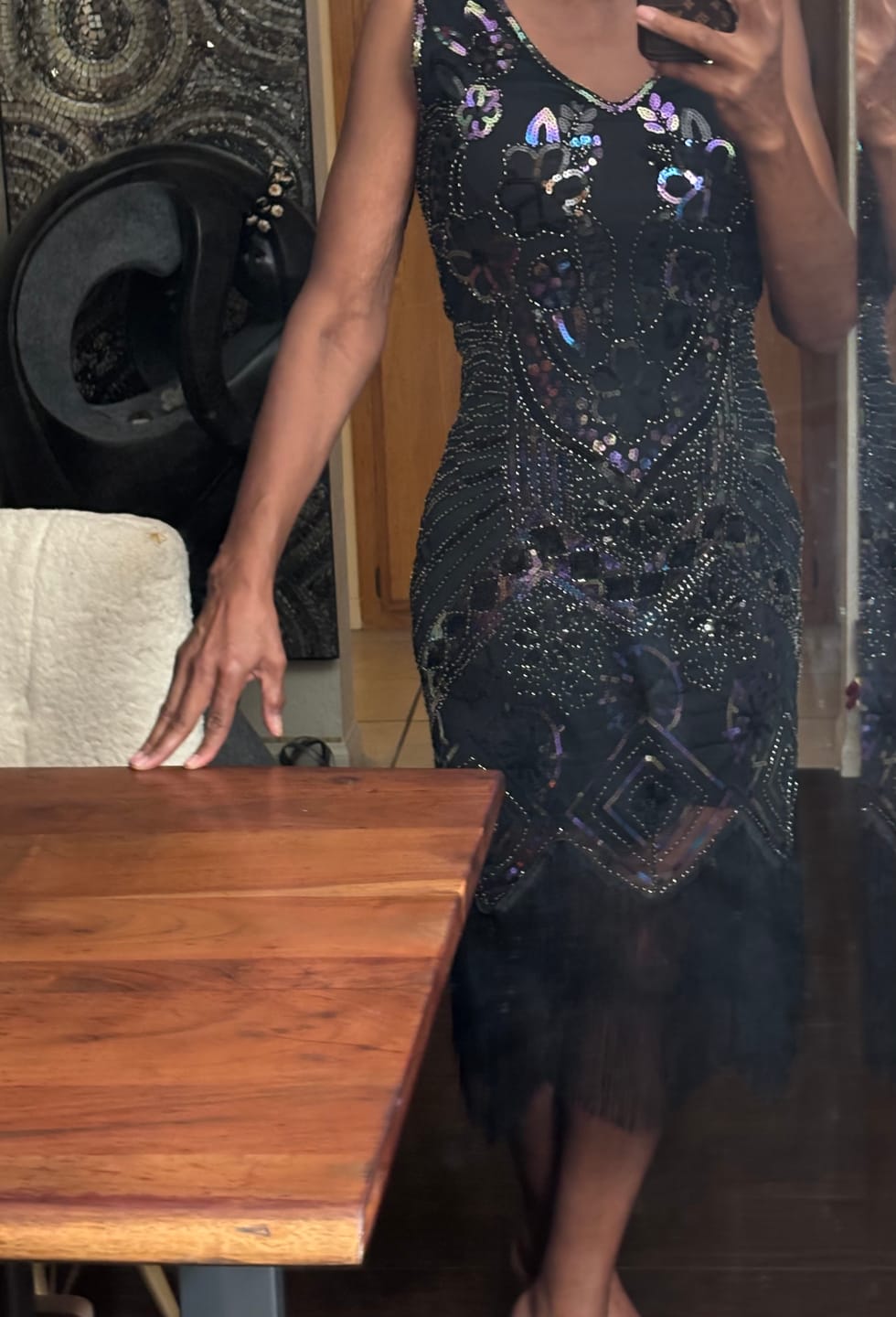 Customer photo review of 1920s Black Beaded Mila Gatsby Dress