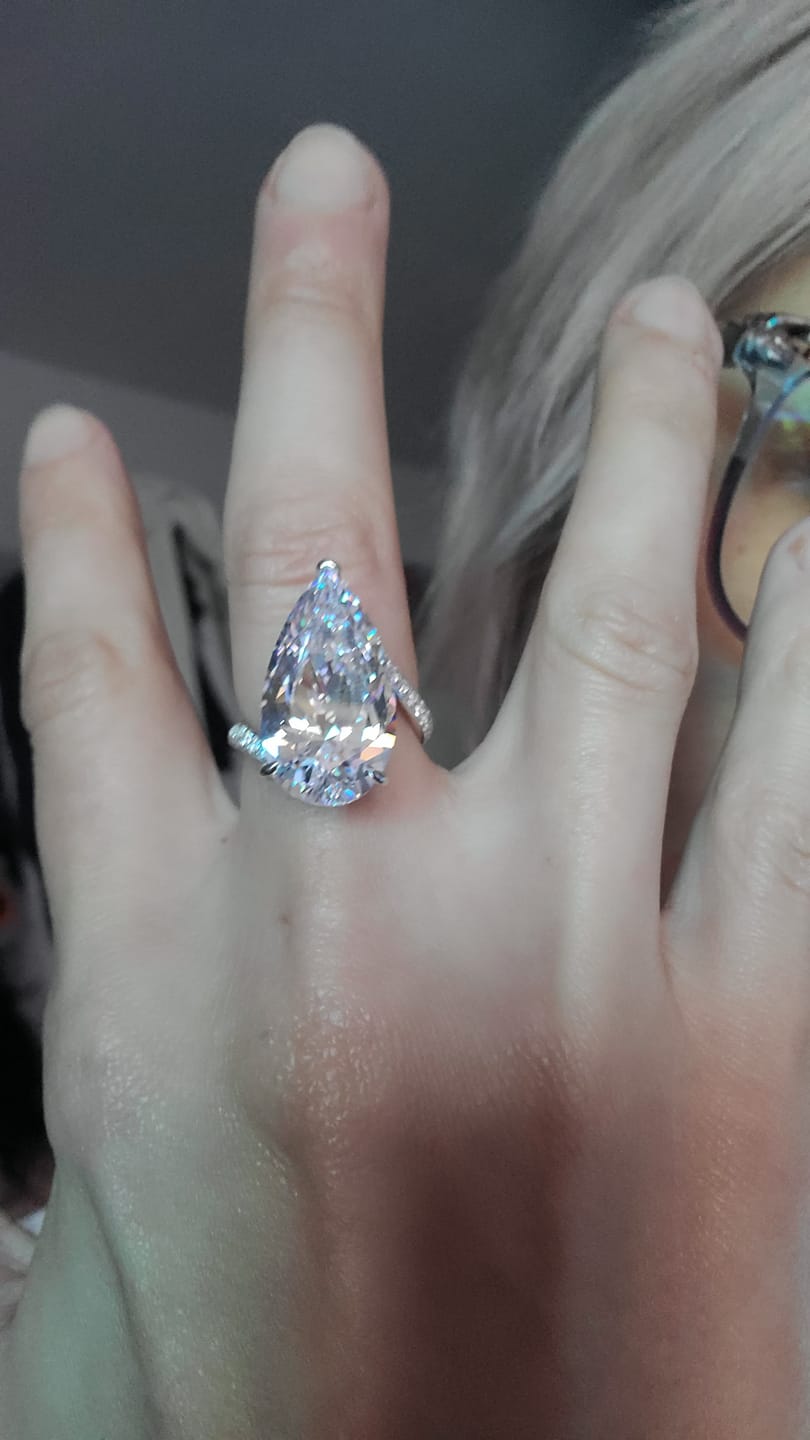 Customer photo review of Pear White Sapphire Bypass Pave Sterling Silver Ring