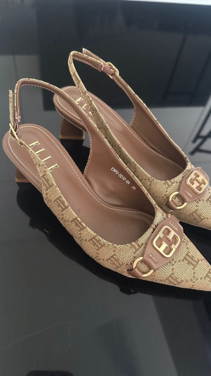 Customer photo review of Esme Microfiber Leather Pumps In Brown