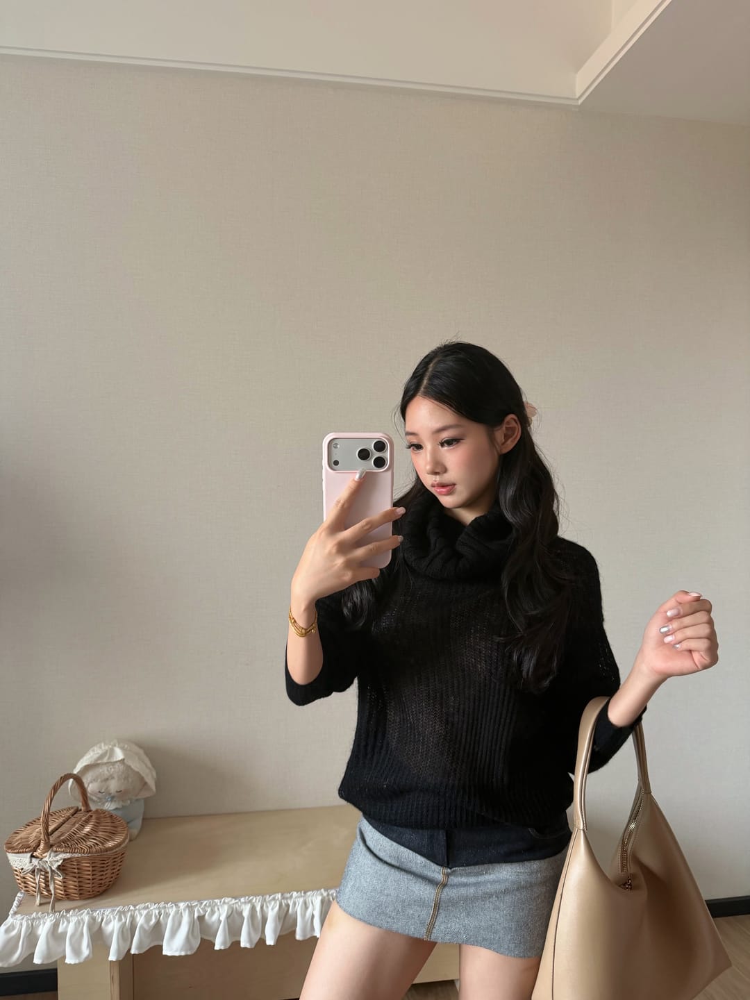 Customer photo review of IAMXIAA Sheer Cowl Neck Wool Relaxed Knit Sweater