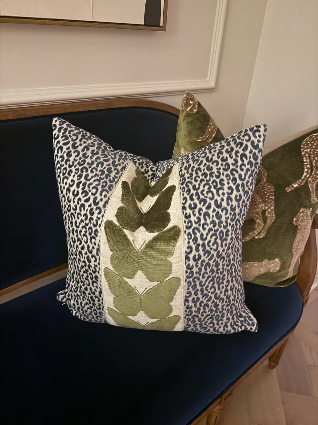Customer photo review of Navy Leopard and Olive Butterfly Pillow Cover