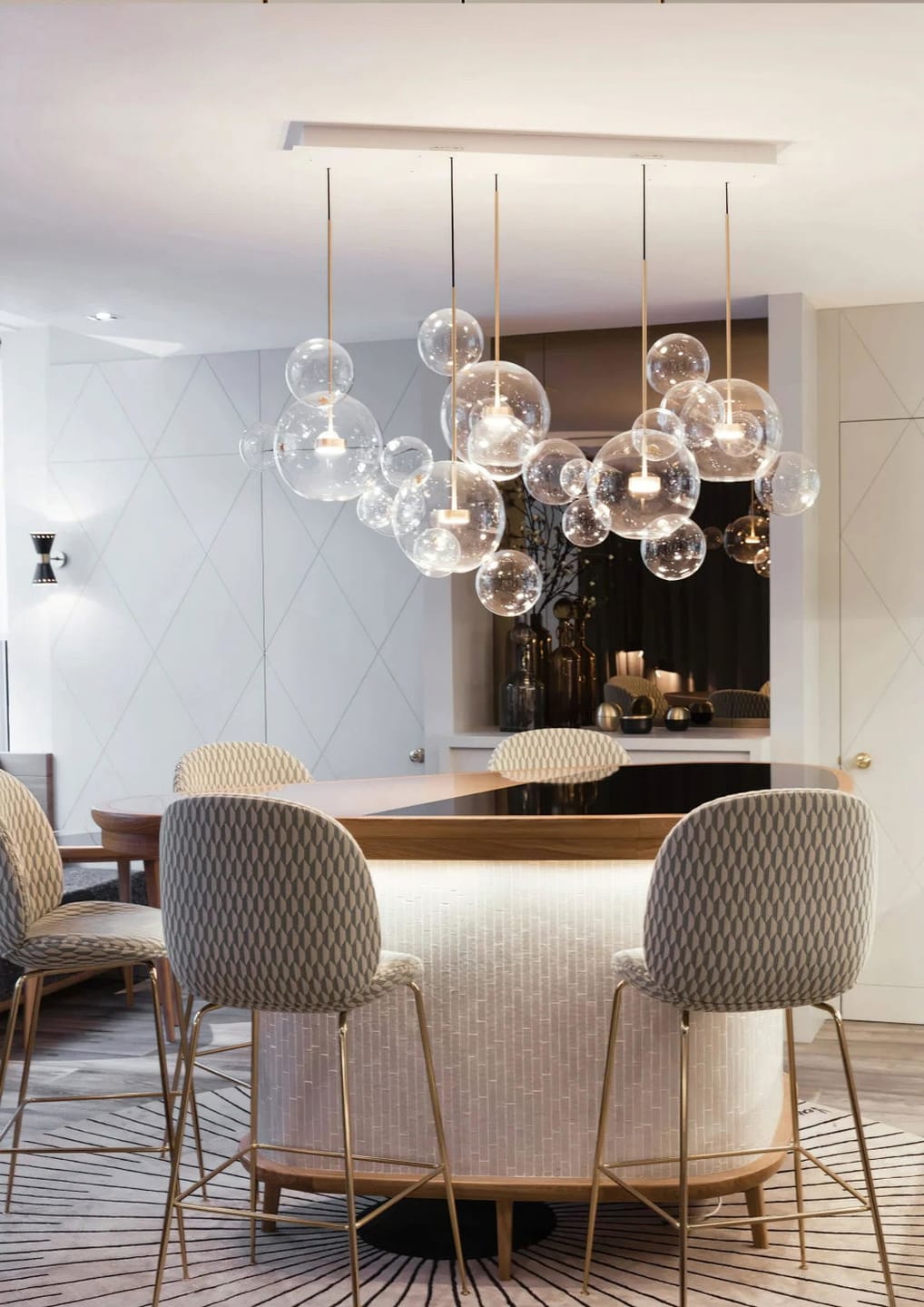 Customer photo review of Gold Pendant Light, Clear Hand-Blown Glass Spheres, Integrated LED