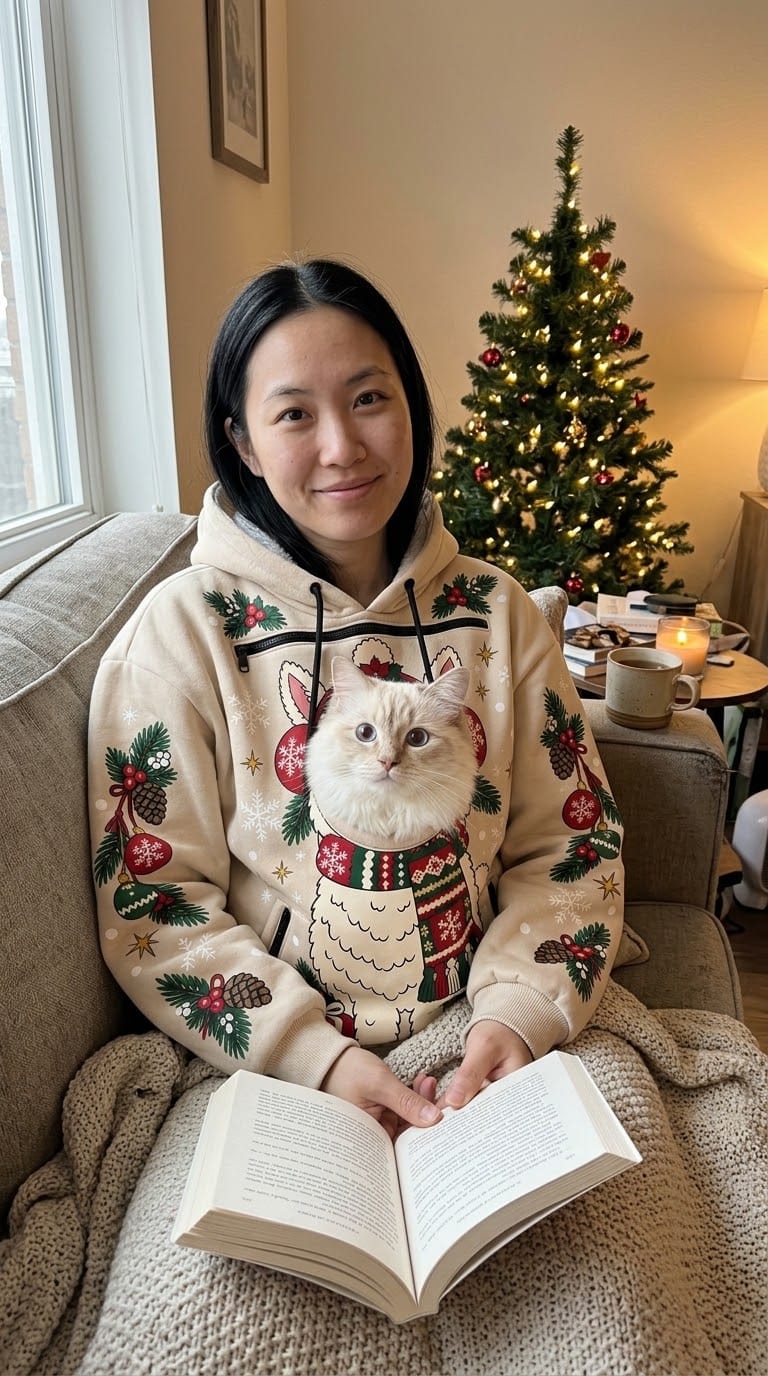 Customer photo review of PeekaPurr™ Christmas Cat Pouch Hoodie