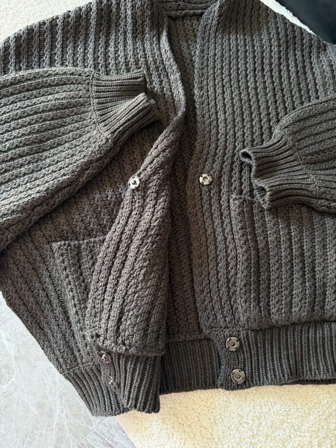 Customer photo review of Hydrae Oversized Chunky Knit Cardigan & Hooded Cape Set