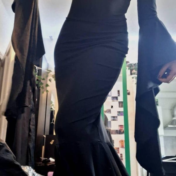 Customer photo review of Morticia Puddle Train Gown Dress