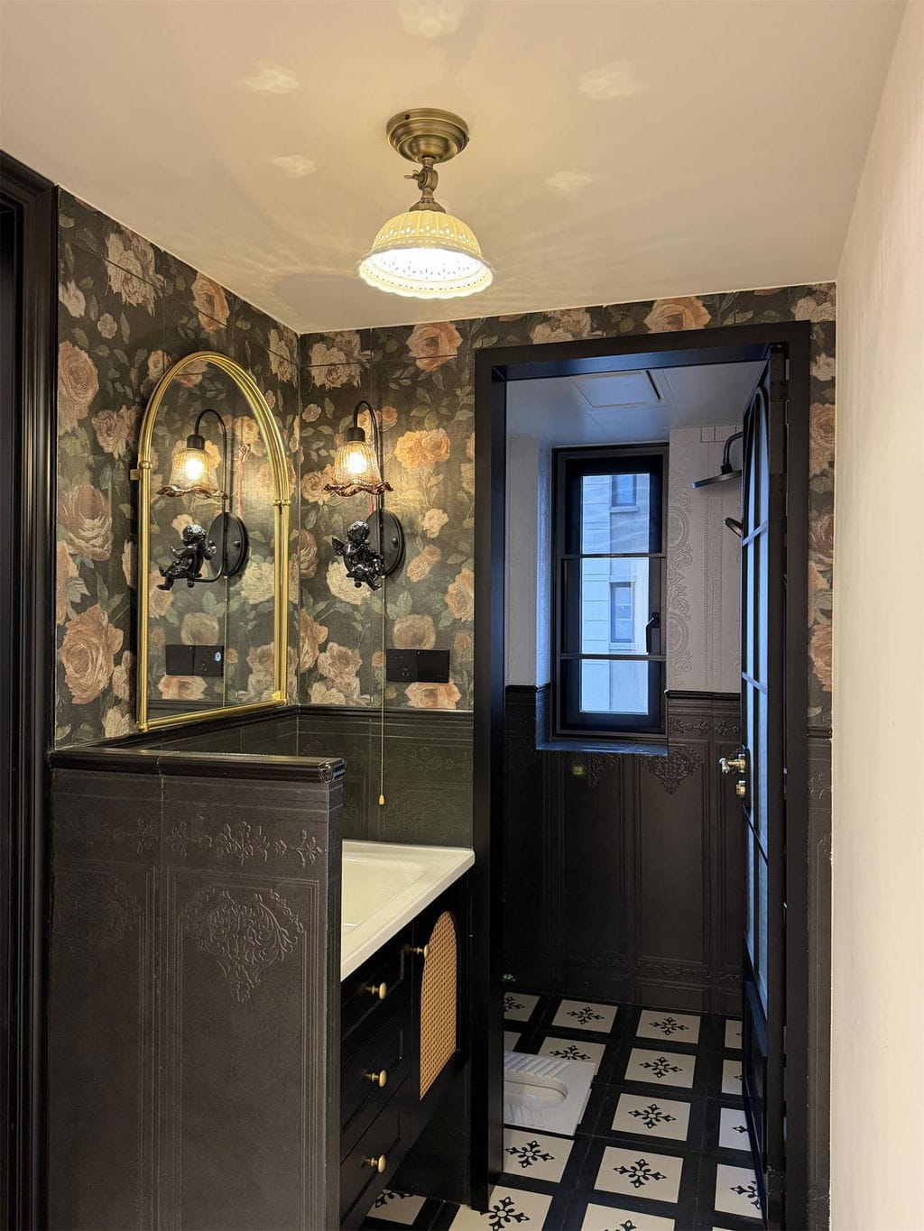 Customer photo review of Brass Ceiling Light, Hand-Finished Ceramic Dome, Flush Mount, 22 cm