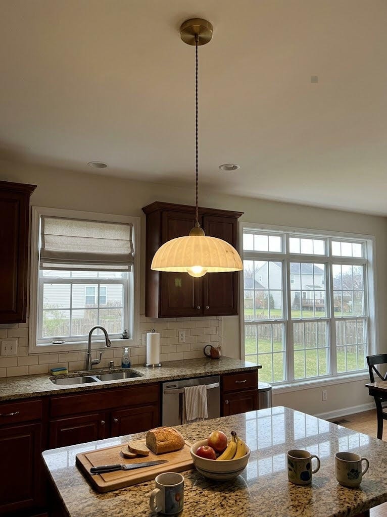 Customer photo review of Gold Pendant Light, Natural Alabaster Shade, 30 cm, Hardwired
