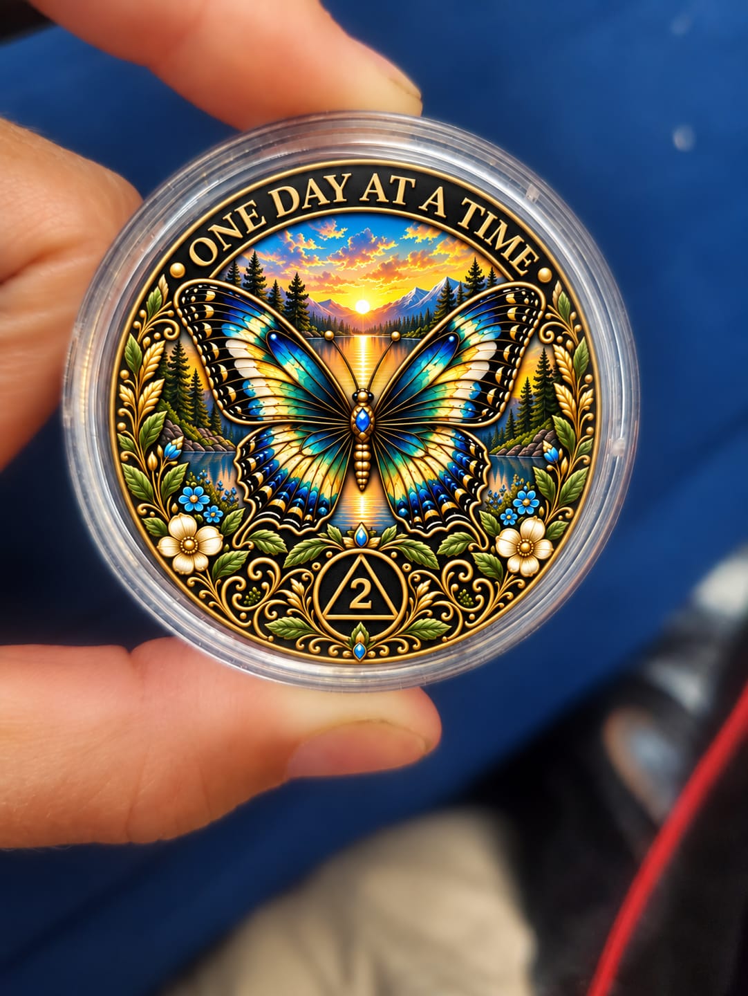 Customer photo review of Custom Butterfly Sobriety Coin
