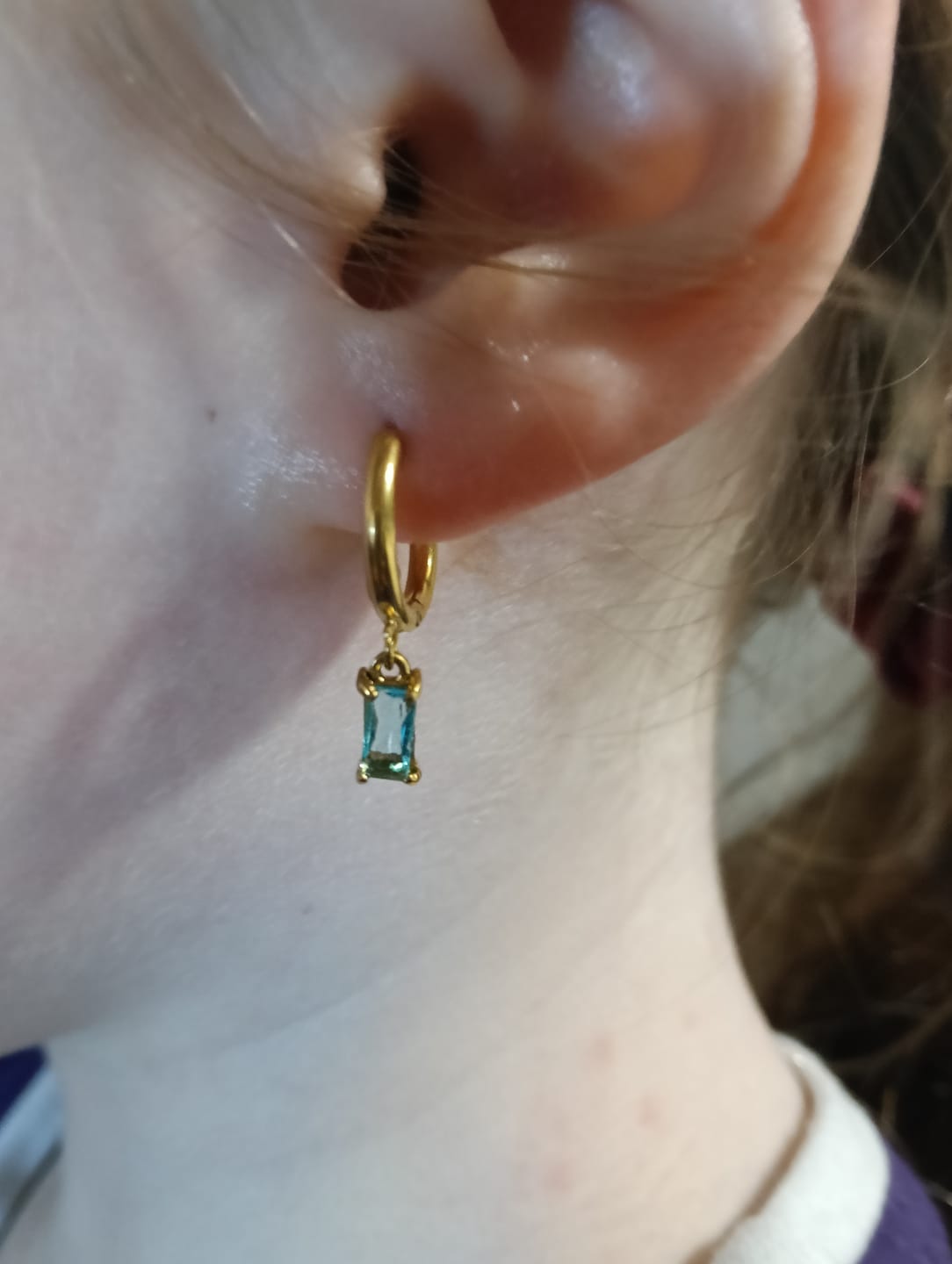 Customer photo review of Luxe Gold Drop Earrings - Aquamarine