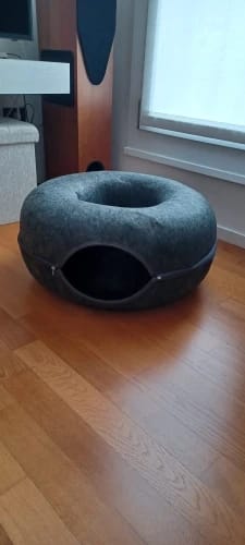 Customer photo review of Felt Donut Cat Bed & Tunnel – 2-in-1 Zip-Apart Hideaway