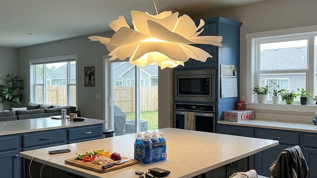 Customer photo review of Pendant Light, White Acrylic Petal Shade, Metal Frame, 150 cm Cord