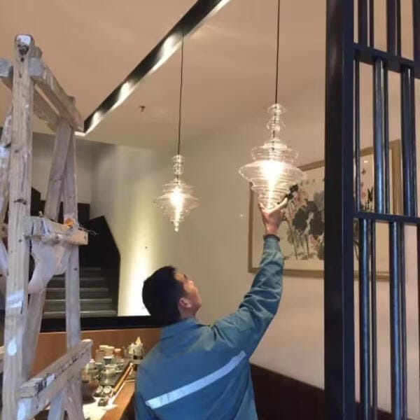Customer photo review of Glass Pendant Light, Handcrafted Tiered Shade, Adjustable 150 cm Cord