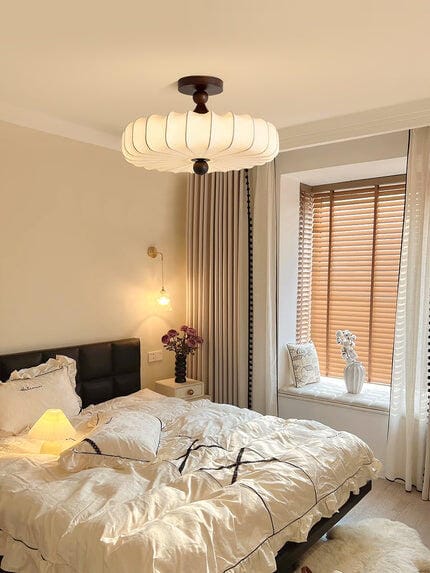 Customer photo review of Wood Ceiling Light, Solid Walnut Frame, Fabric Shade, Integrated LED