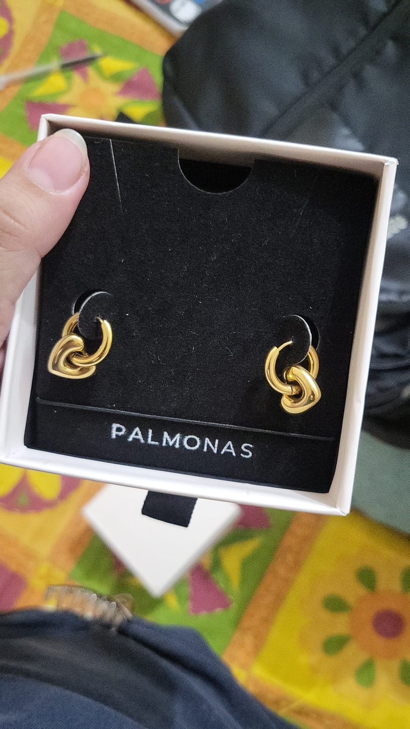 Customer photo review of Gold Heart Hoop Drop Earrings