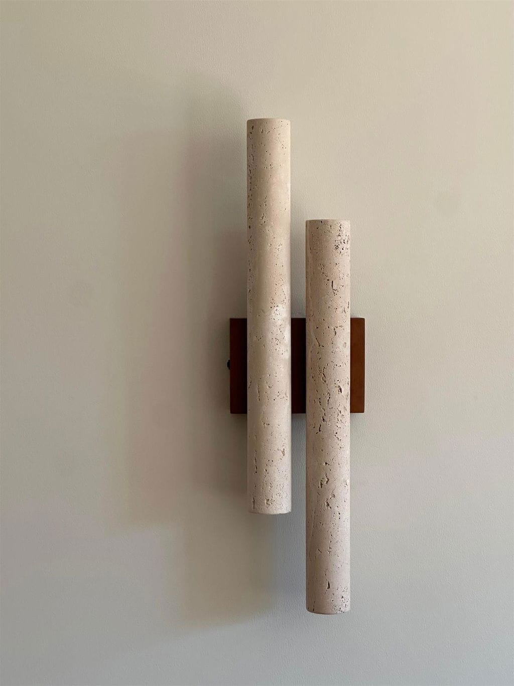 Customer photo review of Wall Light, Travertine and Walnut Wood Uplight, Wall Sconce