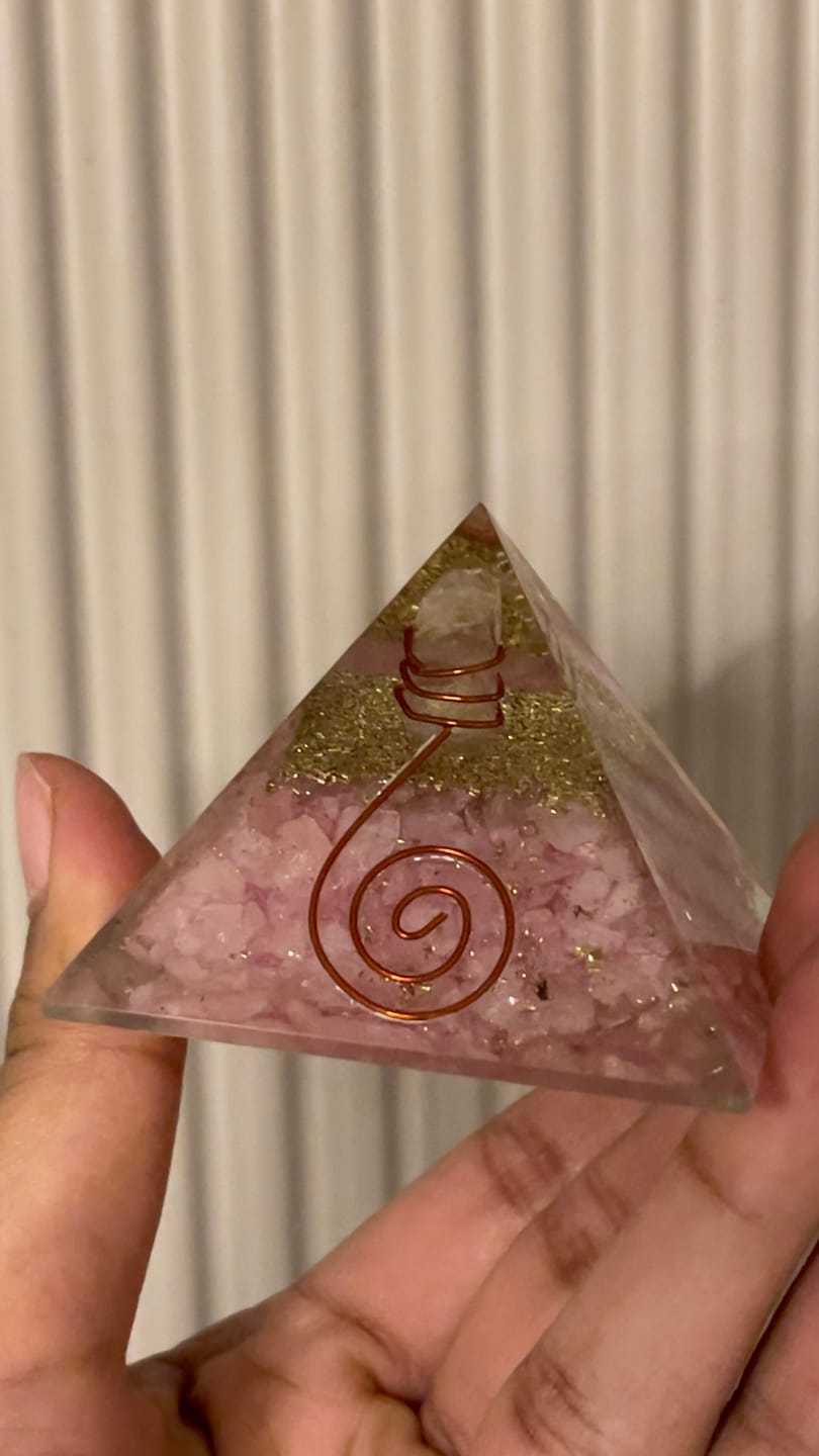 Customer photo review of Rose Quartz Orgonite Pyramid Vastu Remedy for Love, Relationship Harmony and Heart Chakra Healing for Bedroom, Couple Spaces and Emotional Balance | 6.5 cm | 110 g