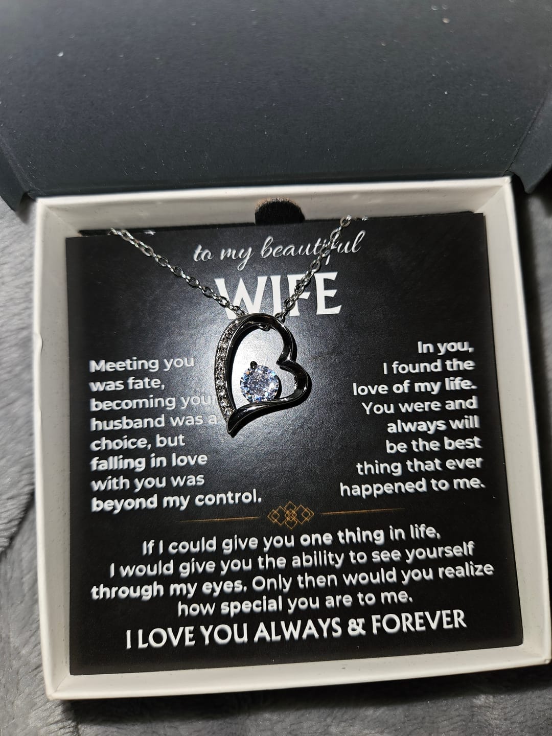 Customer photo review of To My Beautiful Wife Forever Love Necklace | Love of My Life Gift from Husband