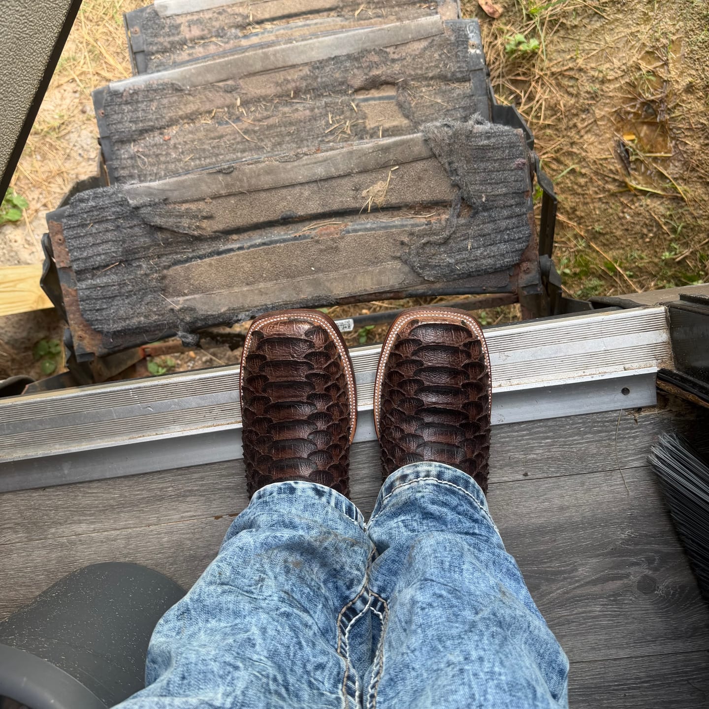 Customer photo review of Chocolate Brown Jumbo Python Leather Boots - Square Toe